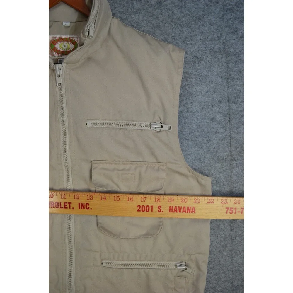 VTG Banana Republic Safari‎ Vest Mens Medium Beige Mock Neck Full Zip Hiking